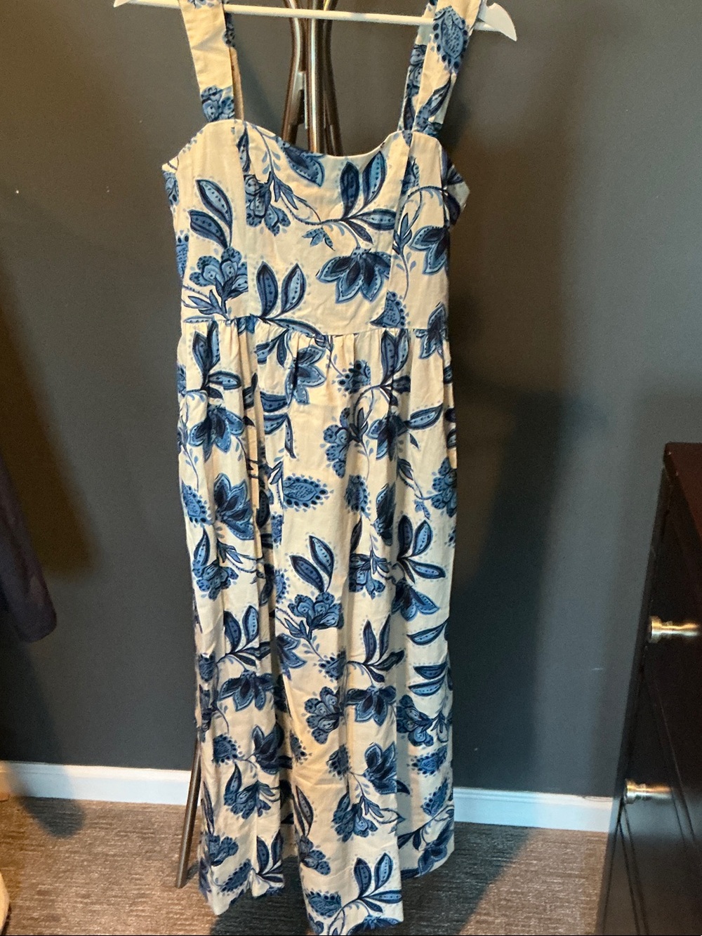 White Maxi Dress with Blue Floral Print